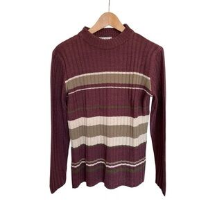 Vintage Red Fashion Nature Striped Ribbed Knit Sweater size small
